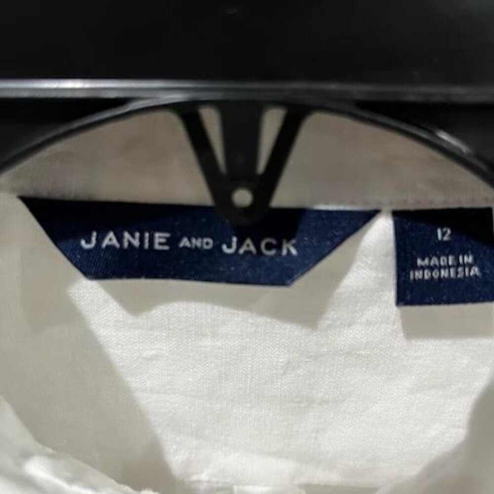 Janie and Jack White Linen Long Sleeve Button Down Shirt Boys 12 - Picture 2 of 5